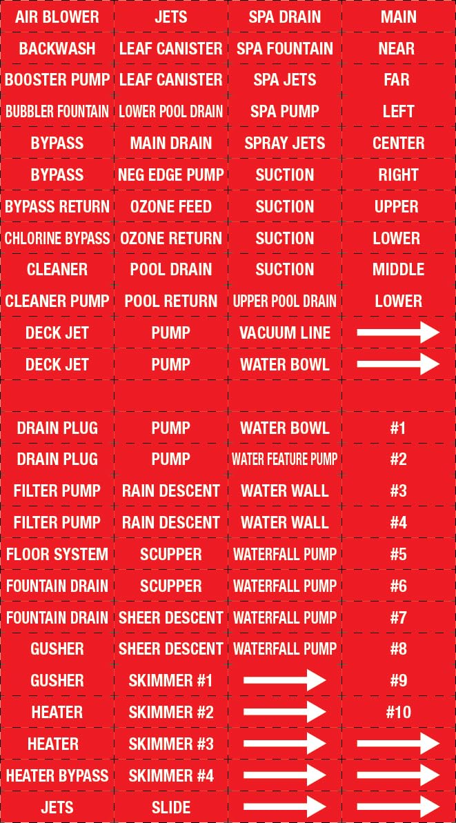 Swimming Pool Pipe and Equipment Identification Sticker Kit,Premium Grade-Sheet Form Pool/Spa Marker Kit (red)