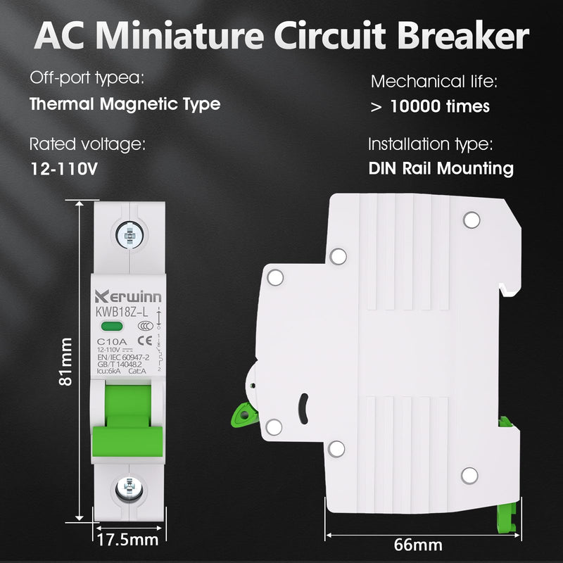 [Australia - AusPower] - DC Miniature Circuit Breaker 12V-110V Circuit Breaker 1Pole 10Amp Smart Circuit Breaker DIN Rail Mount for Battery Power Systems,Solar photovoltaic Systems(C10A) 1P 10A 