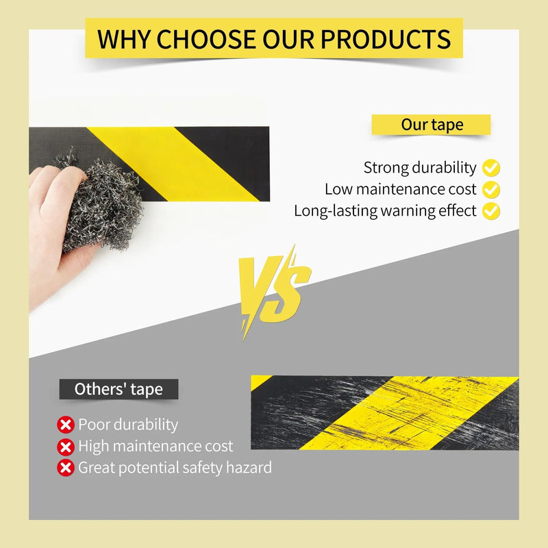 Black and Yellow Warning Tape Hazard Safety Tape for Floor,Construction,Gym,Outdoor,Pavement Marking,Parking,Warehouse,Mini Caution