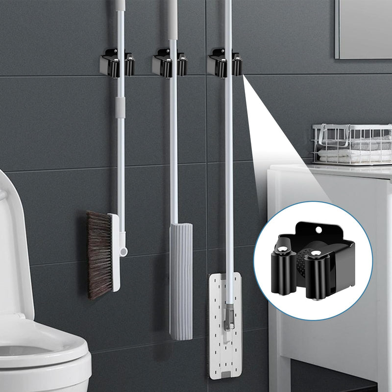 6 Piece Tool Holder Set, Stainless Steel Broom Holder Wall | With strong clamping effect, stable and non-slip, garden tool holder, wall mount for mop, broom, shovel, tools 6 Black