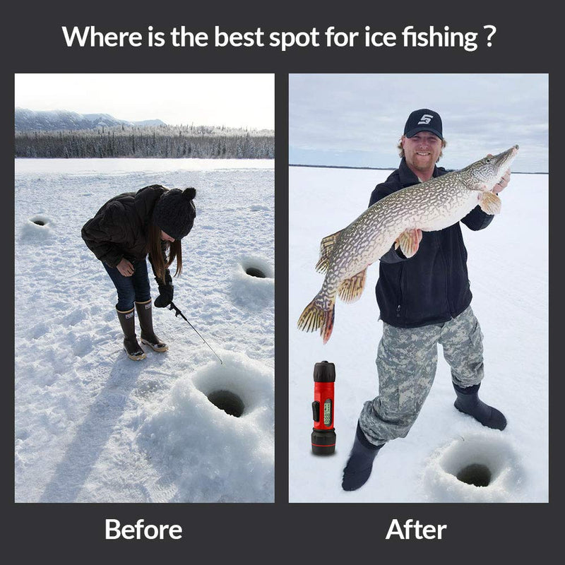 Depth Finder with Temperature Portable Ice Fish Finder Contour Readout Fish Depth Finder Handheld Fishfinder Depth Readout LCD Display Fish Detector Device Lake Sea Boat Kayak River Fishing Red