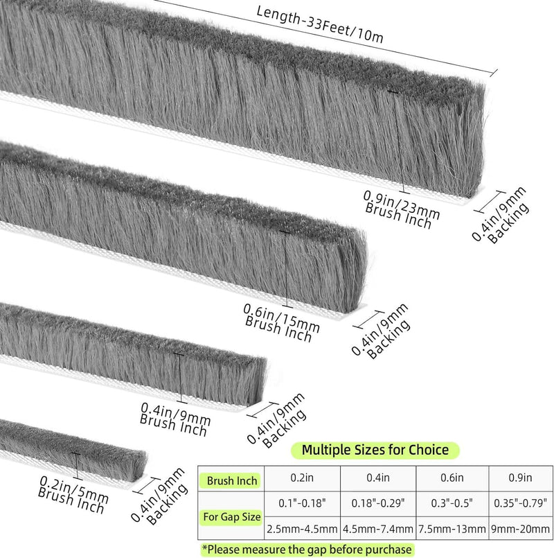 [Australia - AusPower] - Brush Weather Stripping Door Seal -Effective Weather Stripping for Doors & Windows, Insulation Strip for Gap Filling,Draft Stopper for Exterior Doors, Window Seal,and Conditioner,0.4 inx32.8FT 0.4 in x 0.4 in x 32.8 FT [Fiber Brush Weather Strip] 
