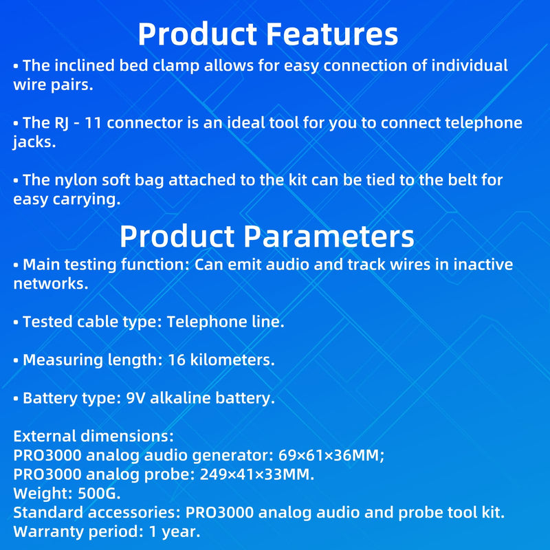 [Australia - AusPower] - Pro3000 Tone Generator and Probe Kit, Tone Generator Kit, Toner Electrical Tool, Wire Toner and Probe Kit, Handheld Telephone Line Finder with SmartTone Technology 