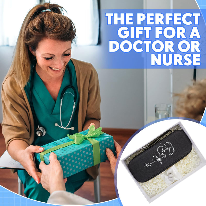 [Australia - AusPower] - 1 Pack Rhinestone Stethoscope Case and 2 Pack Crystal Round Stethoscope Charms Set Compatible with Classic Iii, Lightweight Ii S. E, Nurse Gifts Nursing School Essentials Stethoscopes Name Tag(Black) Black 