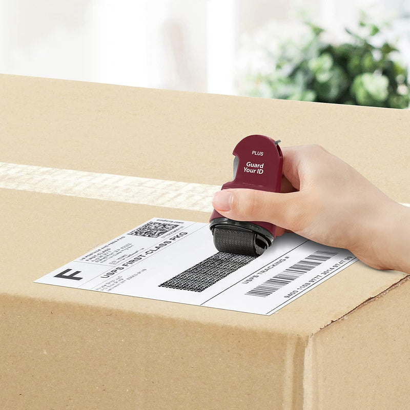 Guard Your ID 3-in-1 Wide Advanced Roller with Retractable Box & Envelope Opener, Identity Theft Prevention Security Stamp, Wine
