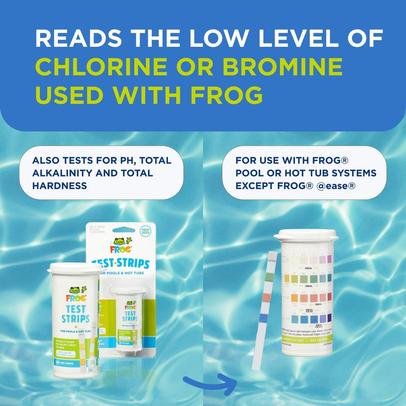 FROG Test Strips for Pools and Hot Tubs - Test Strip with Accurate Indicator for Free Chlorine or Bromine Levels, pH, Total Alkalinity and Total Hardness - Easy Water Testing - 50 Test Strips