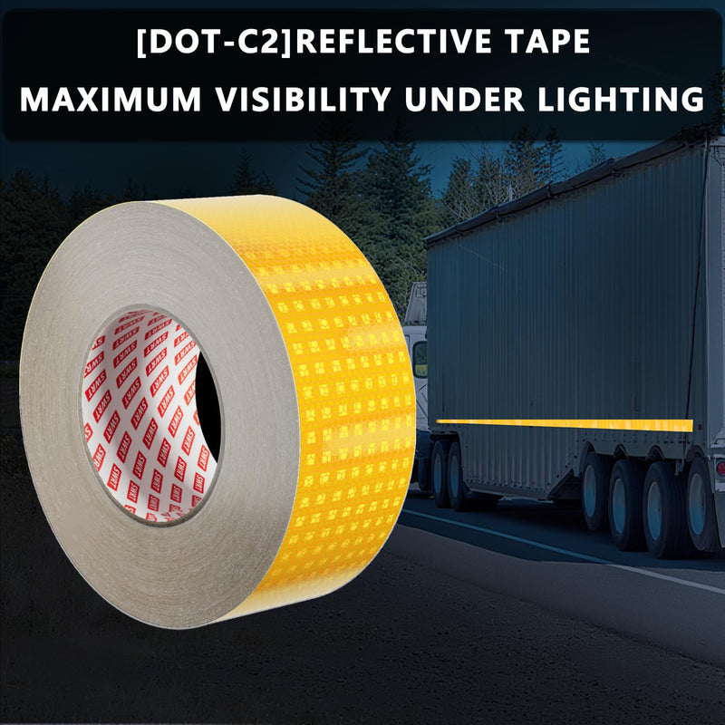 SWRT Reflective Tape 2 Inch x 30 Feet DOT-C2 Shining Star Fade Resistant Yellow Reflective Tape Outdoor Waterproof Strong Adhesive Safety Warning Tape Reflector Conspicuity Tape for Trailer Truck Bike 2IN x 30FT