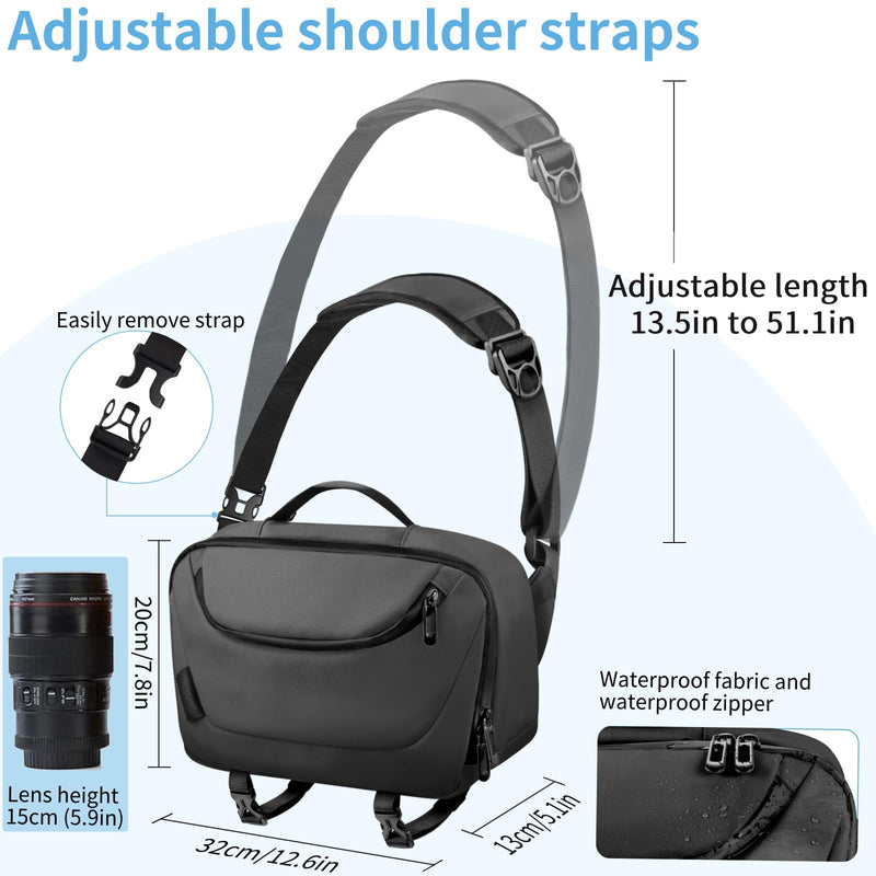[Australia - AusPower] - Camera Sling Bag,Waterproof Camera Case with Tripod Holder,DSLR/SLR/Mirrorless Camera Bags Crossbody for photographers-Black Black 