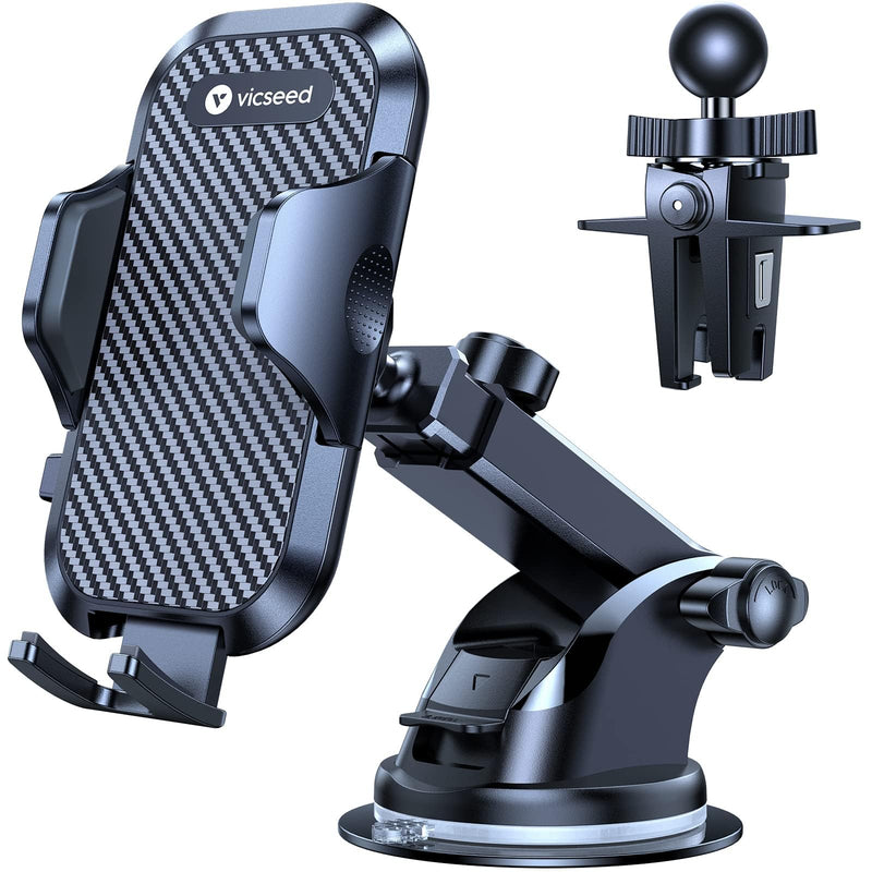 [Australia - AusPower] - VICSEED Phone Holders for Your Car [Super Suction Power & No-Wobbling] Universal Cell Phone Mount Dashboard Windshield Vent Long Arm Hands Free Cradle Fit for iPhone, Android and All Smartphones Classic Black 
