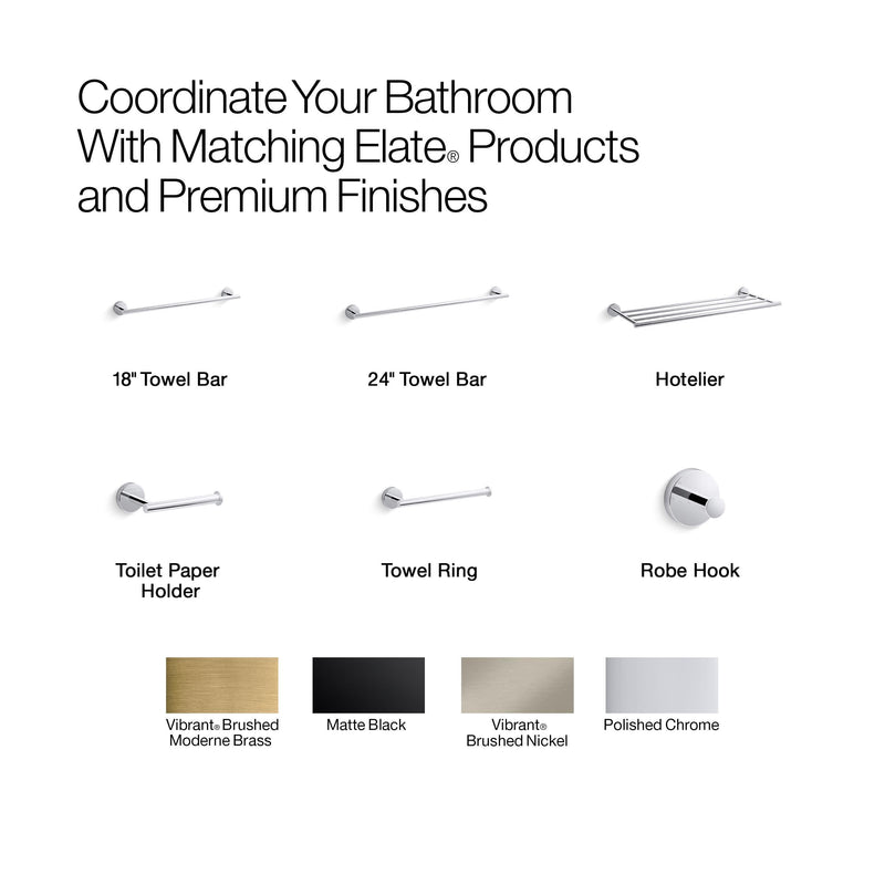 KOHLER K-27288-CP Elate® 12" Towel Bar, Minimalist Design, Premium Durable Metal, Corrosion Resistant, Polished Chrome