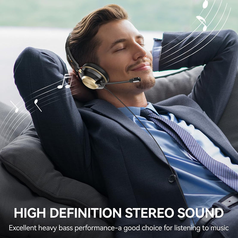 [Australia - AusPower] - Wantek USB Computer Headset with Clear Chat Microphone, Lightweight On Ear Wired Headset for MS Teams,Skype,Webinars,Call Center and More 88USBA 
