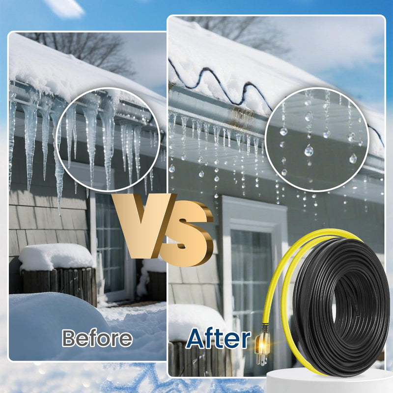 25 FT Heat Tape for Roof and Gutters, Gutter Heater Cable Heat Trace Cable for Snow De-Icing Ice Dam & Pipe Freeze Protection 7W/FT 120V 7 W/FT 25-Feet