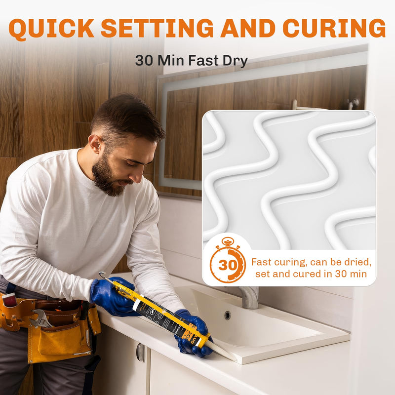 [Australia - AusPower] - WELLUCK Silicone Caulk, 100% Waterproof White Caulking Silicone Sealant Flexible Cartridge Adhesive for Kitchen, Bathroom, Window, Door, Glass, Bathtub, Shower, RV, Auto Leak Sealing (10.2 OZ, 1Pack) 