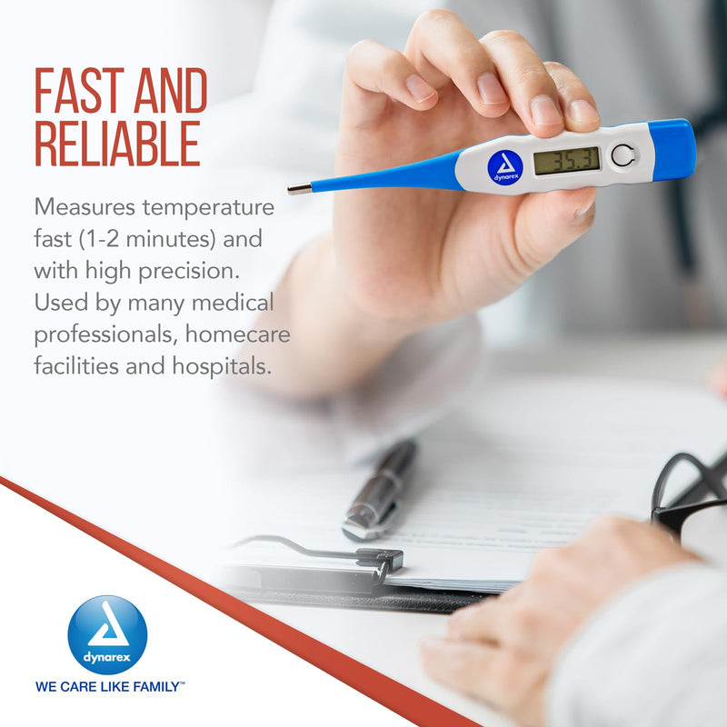[Australia - AusPower] - Dynarex Oral Digital Thermometer for Fever with Flexible Tip, Accurate Medical Indicator with Alarm for Adults and Kids (Pack of 12) 
