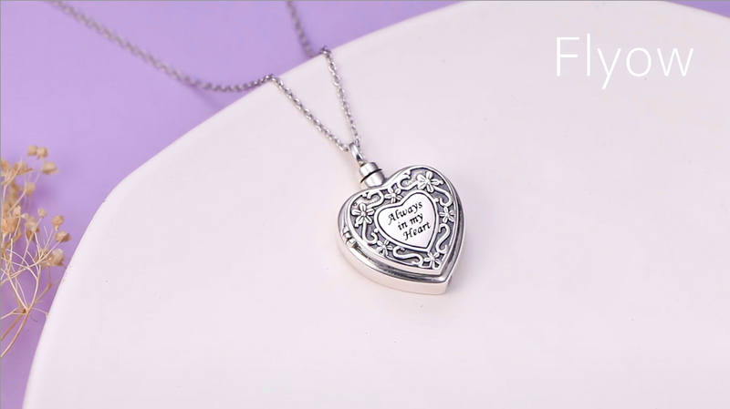 Flyow Cremation Jewelry for Ashes 925 Sterling Silver Urn Necklaces for Ashes Keepsake Memorial Jewelry Gifts for Women Men Pet Heart Urn Necklace That Holds Pictures