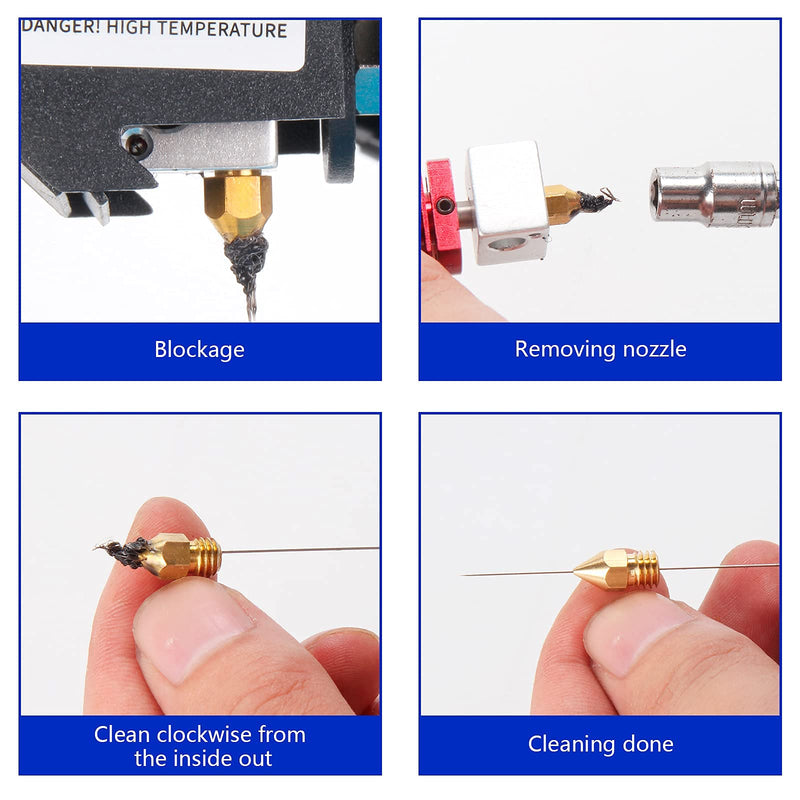 3D Printer Nozzles, 30PCS Hardened Steel and Brass MK8 Extruder Nozzles 0.2mm, 0.3mm, 0.4mm, 0.5mm, 0.6mm, 0.8mm, 1.0mm with Cleaning Tool Kit for CR-10/ Ender 3/5, Ender 3/ V2 Ender3 pro Hardened Steel + Brass