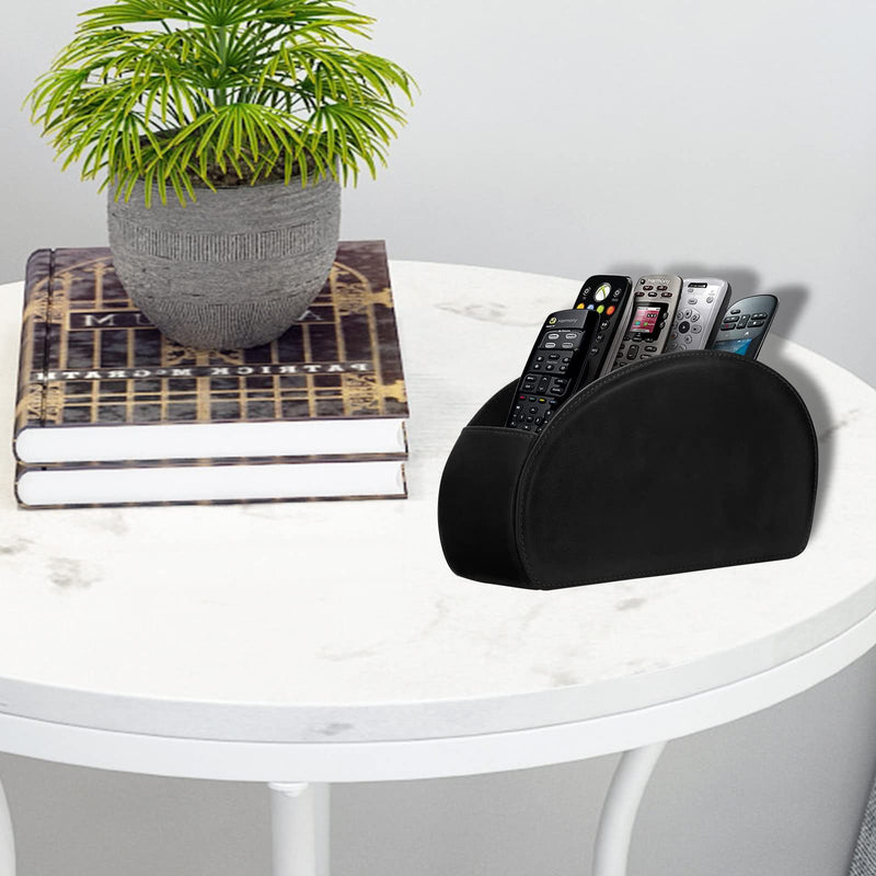 [Australia - AusPower] - Leather Remote Control Holder with 5 Compartments TV Remote Caddy Storage Box/Tray,Desktop Organizer Store Controller,Glasses,Brush,Media Player,Pen,Space Saver for Bedside Table/Office Desk(Black) black 