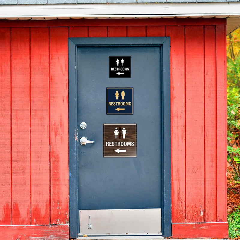 Signs ByLITA Square Restrooms left arrow Sign with Adhesive Tape (Black) - Large (2 Pack) 8 x 8" Large (2 Pack) Black