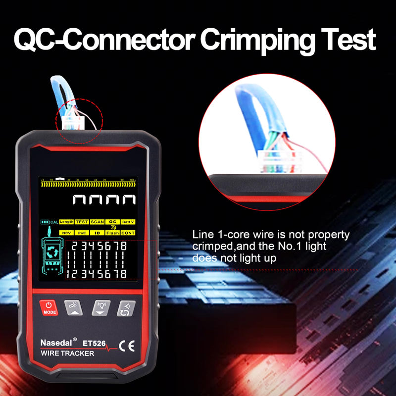 [Australia - AusPower] - Network Cable Tester Wire Tracker Tone Generator Ethernet Tester Multimeter VFL 3-in-1 RJ45 CAT5 CAT6 CAT7 CAT8 RJ11 Cable Length Cable Mapping Test Port Flashng 3 pcs Remote (ET526) ET526 