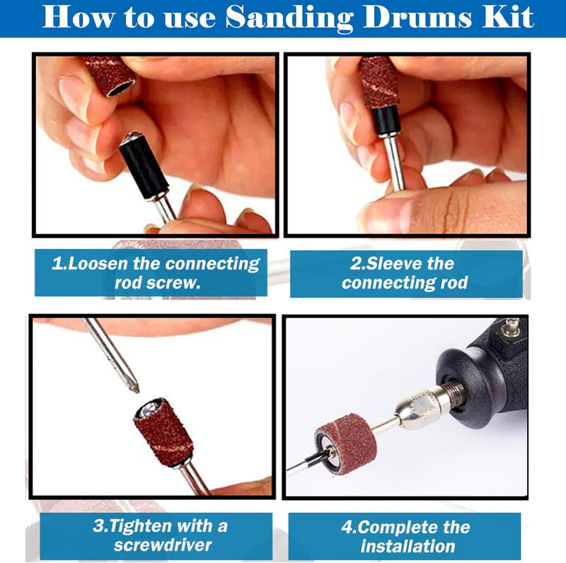 [Australia - AusPower] - mxuteuk 531 Pieces Sanding Drum Set 504 Pieces 80/120/150/240/320/400/600 Grit Drum Sanding Sleeves and 24 Pieces Drum Mandrels 2 Pieces Self-Clamping Drill Chuck and Combination Wrench 531 Stück 
