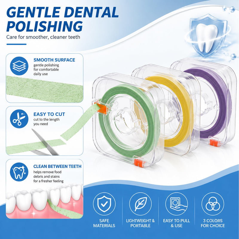 3 Rolls of Tooth Sandpaper for Interdental Spaces, Tooth Sandpaper for Interdental Spaces, Coloured Tooth Sandpaper, (4 mm x 6 m)