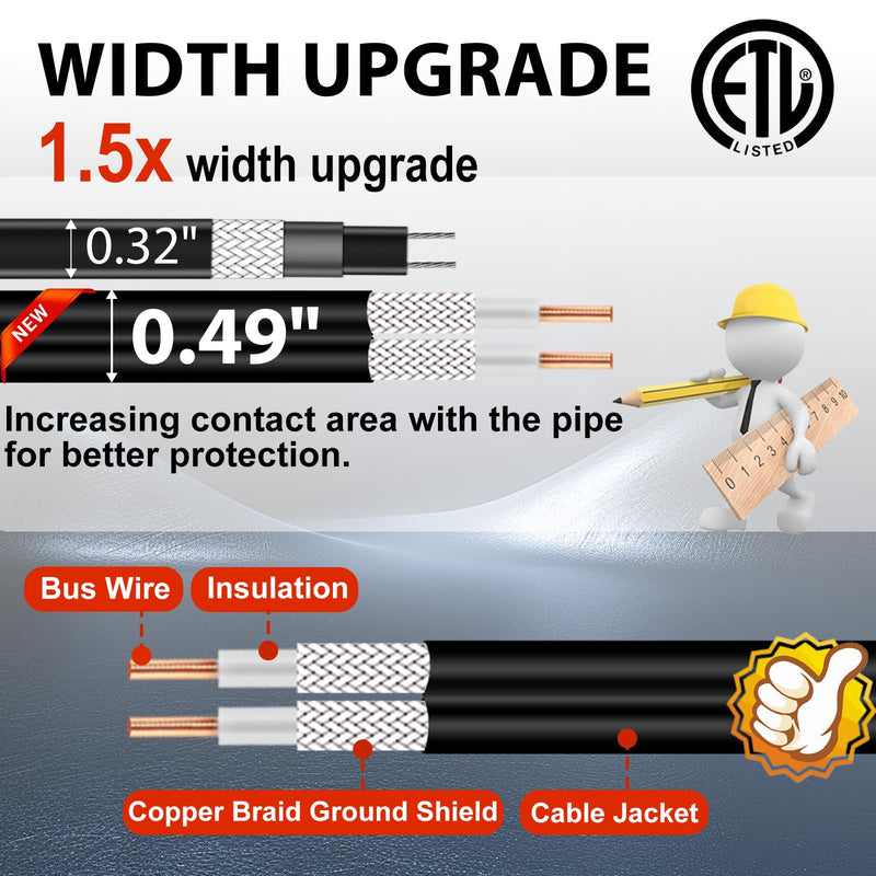 HEATIT Pipe Freeze Protection Heat Tape Electric Heating Cable Automatic Heat Tape Heated Cable 30 Feet HISD-F