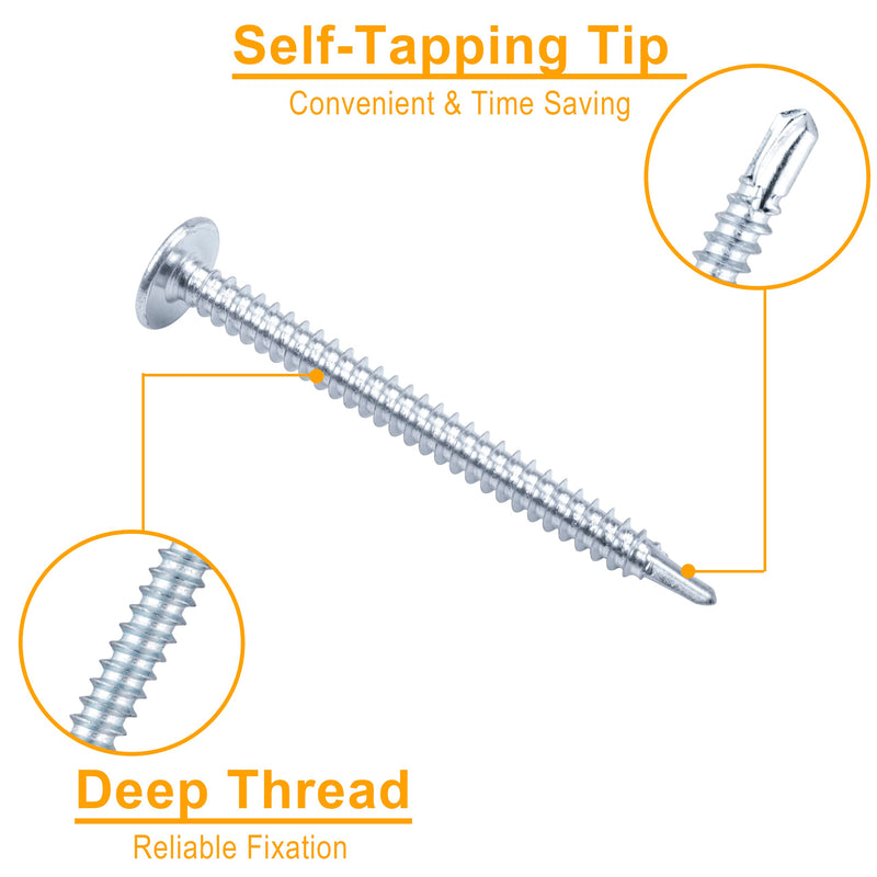[Australia - AusPower] - KURUI Self Tapping Screws Assortment Kit, 8 sheet metal screws for Metal Wood & plastic, 125Pcs Galvanized Truss Head Self Drilling Screws in 5 Sizes (1/2, 3/4, 1-1/4, 1in, 2in) 