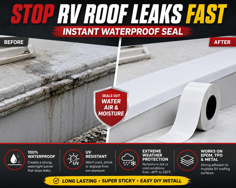 Trazon RV Roof Seal Tape 4 Inch x 55 Ft White - Professional Grade Butyl Sealant for RVs, Campers, Motorhomes, Trailers - Waterproof, UV Resistant, Easy DIY Leak Repair for Roofs, Vents, Windows