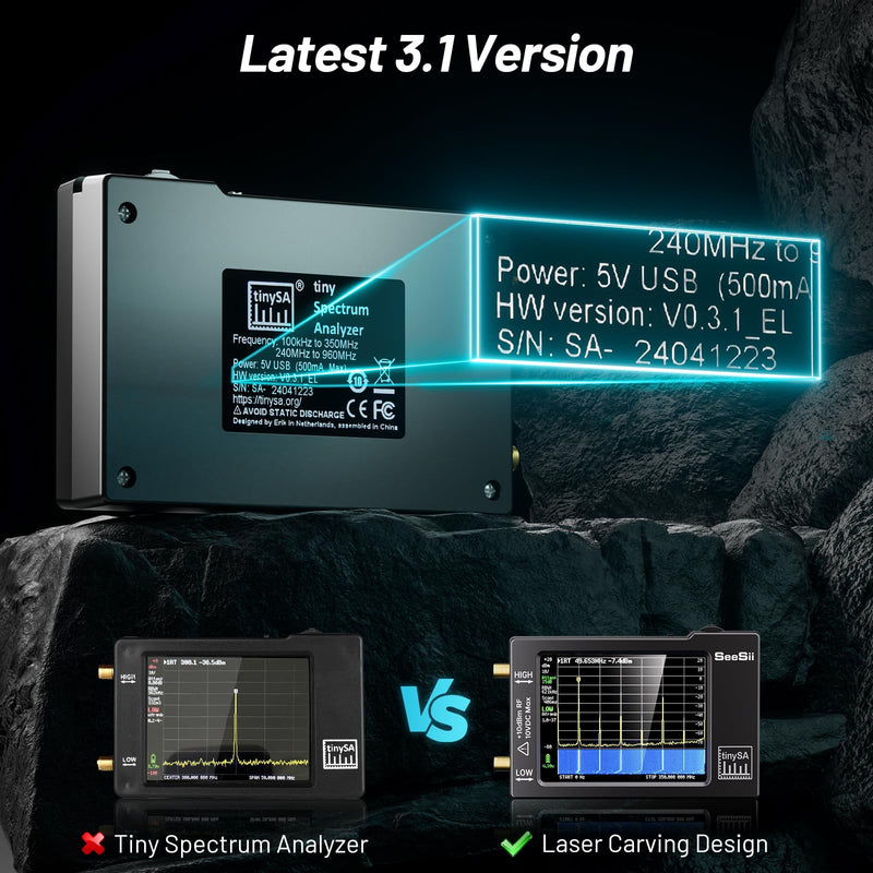[Australia - AusPower] - Portable TinySA Spectrum Analyzer,SEESII Upgraded V0.3.1 Handheld Tiny Frequency Analyzer 100kHz to 960MHz MF/HF/VHF UHF Input,Signal Generator with 2.8 inch Touch Screen with ESD Protect Function 