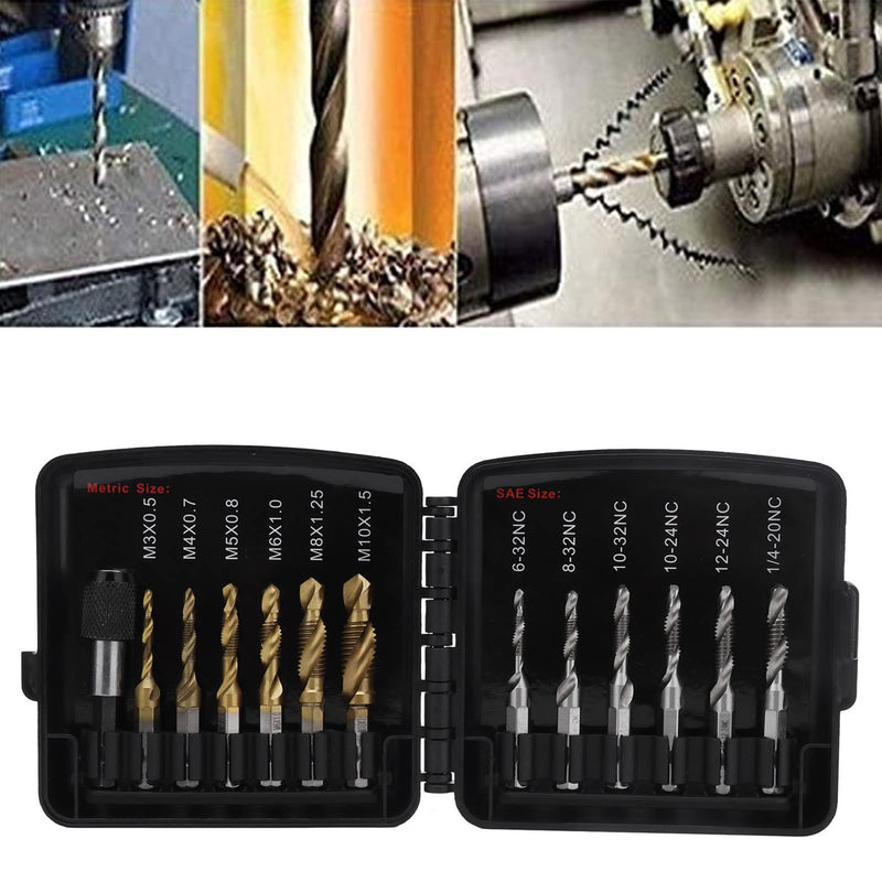 [Australia - AusPower] - Tapping Bits Set, High Hardness Combined Tap Drill 13Pcs HSS with Fast Change Adapter for Drilling for Metal 