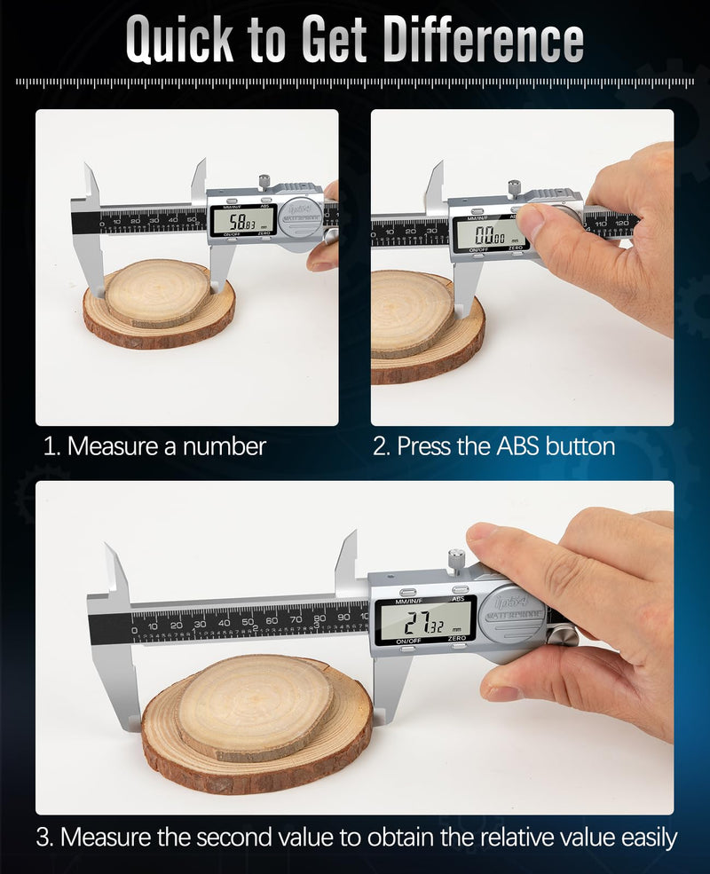 [Australia - AusPower] - Digital Caliper, (ABS) Absolute Scale Caliper 8in, IP54 Electronic Measuring Tool, Inch/MM/Fraction, Auto-Off LCD Stainless Steel Waterproof Micrometer Vernier Caliper, with Feeler Gauges ABS-8inch/200mm 