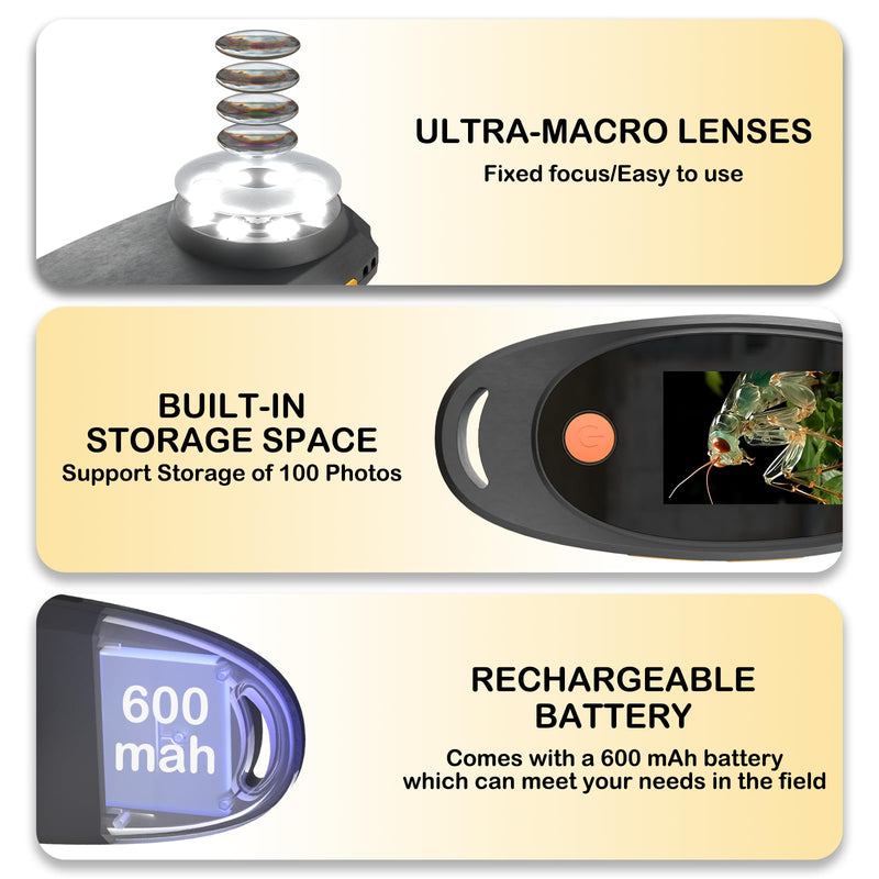 [Australia - AusPower] - Handheld Digital Microscope with 2.0 Inch IPS Color Screen, Portable Magnifying Glass for Kids, 400x Magnification, 8 Adjustable 3-Level LED Lights, USB Compatible with PC Windows and Mac OS 