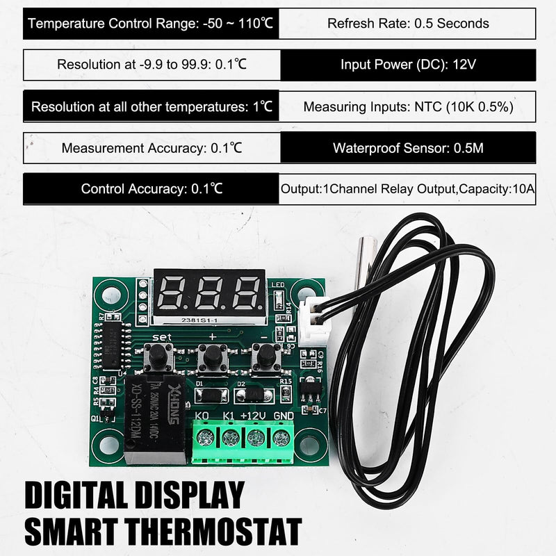 [Australia - AusPower] - W1209 DC 12 V LED Digital Thermostat Temperature Controller Module Temperature Controller, -50-110°C Temp Control Switch Module Board with Waterproof Sensor Probe, Heating/Cooling Pack of 6 
