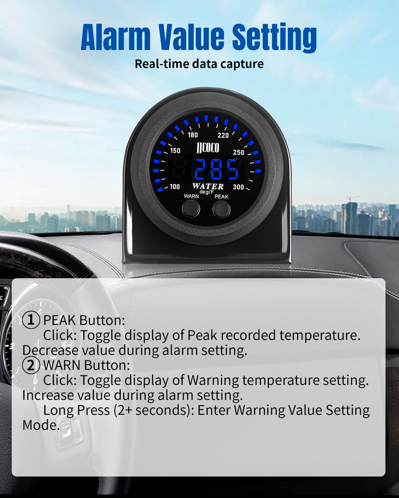 [Australia - AusPower] - Water Temperature Gauge with 1/8NPT Sensor & Bracket 300°F Digital LED Display Water Coolant Temperature Gauge for Cars Trucks Ships Vehicle Automotive Boat Marine 2”/52mm Blue 32-300°F (Fahrenheit Display) 