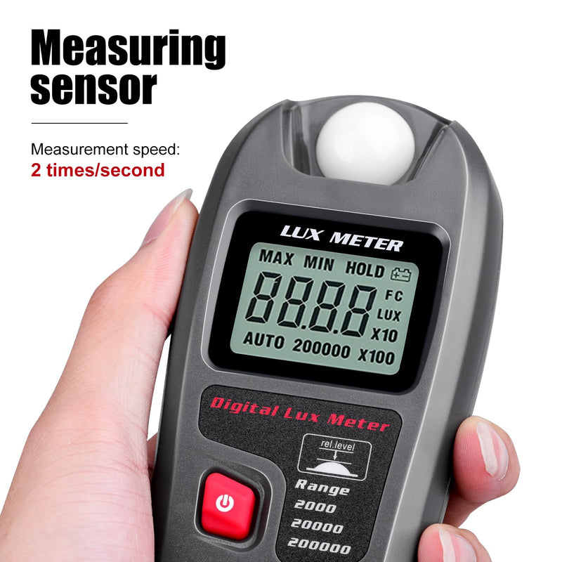 [Australia - AusPower] - Light Meter, Handheld Lux Meter for Lighting Intensity Brightness Measurement, Digital Light Intensity Meter Range up to 200,000 Lux, Illuminance Sensor with MAX/MIN, Data Hold 