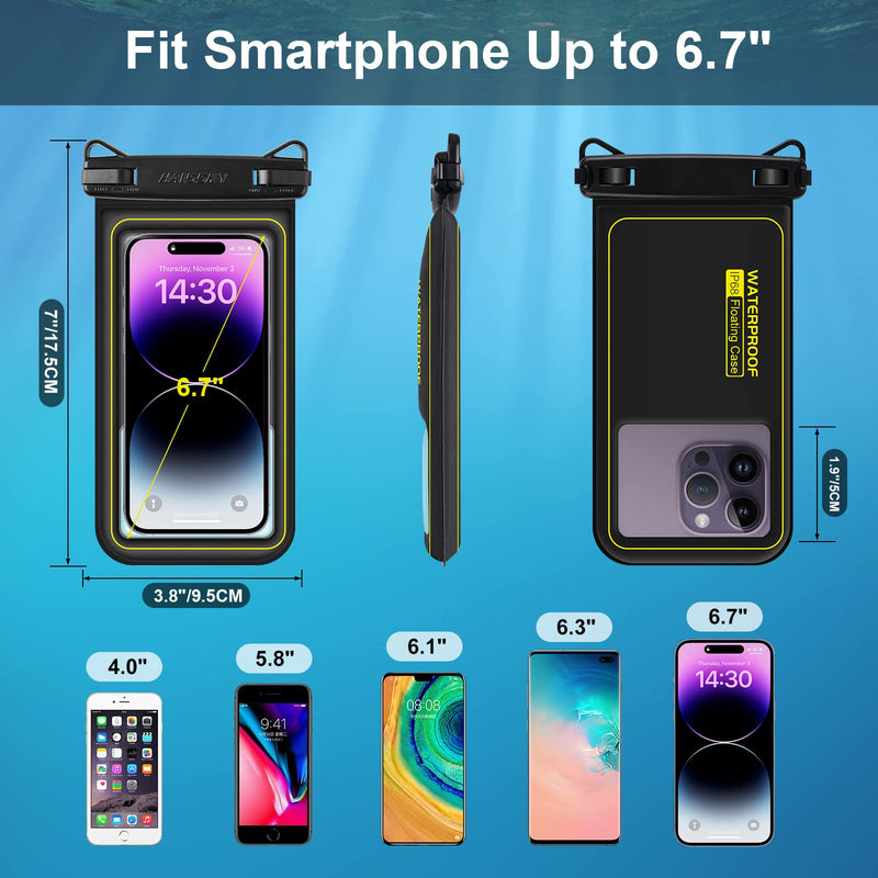 [Australia - AusPower] - IP68 Floating Waterproof Phone Pouch, Universal Sponge Water Proof Cell Phone Case Bag with Adjustable Lanyard, Protector Pouch for iPhone 15 14 13 12 11 Pro Max Samsung Google, Up to 6.7'' Black 6.7" 