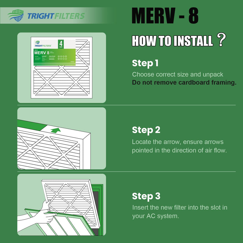 [Australia - AusPower] - 12x12x1 Air Filter 4 Pack, MERV 8 Pleated Dust Defense Air Filters Replacement Air Conditioner HVAC AC Furnace Filter, Durable and Lightweight 12x12x1 