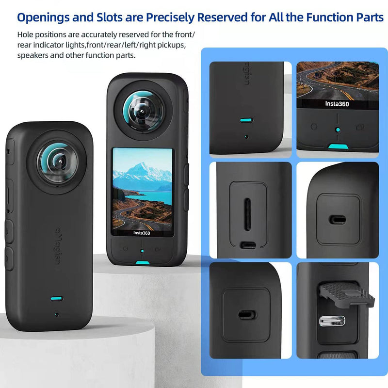 [Australia - AusPower] - Sticky Lens Guard Set Silicone Case Screen Protector for Insta360 X3 X 3 Accessories Kit Anti-scratch Tempered Glass Protective Film Soft Bag Sleeve Cover 
