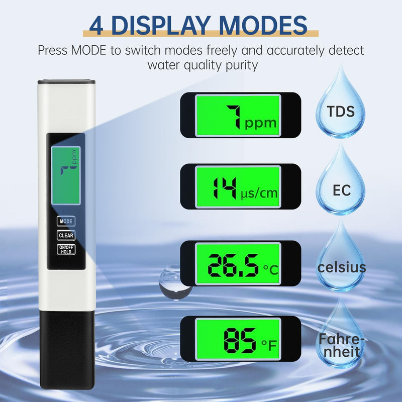 [Australia - AusPower] - 2025 New 4-in-1 Digital TDS Meter – Water Quality Tester | EC, Temperature (℃/℉) & 0-9999 ppm for Drinking Water, Aquariums & RO-RODI Systems – White 