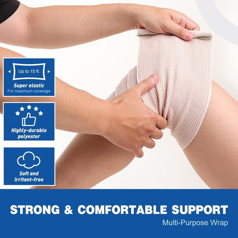 AZEN Premium 5 Pack Elastic Bandage Wrap 6 Inch, Compression Wrap Bandage for Legs, Ankle, Knee, Tummy, Body, Latex-Free, Lymphedema Wraps for Legs A-5p