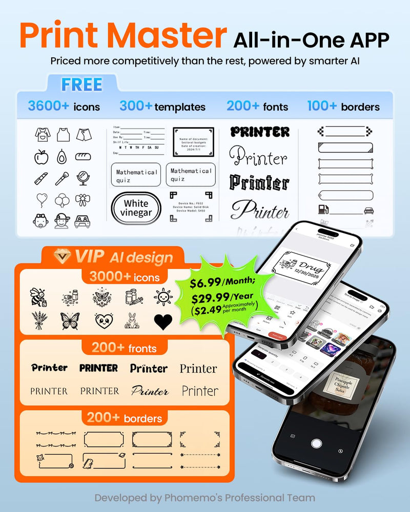 Ponek Label Maker Machine with Tape, M100 Address Barcode Label Printer, Versatile App 4000 Icons and 300 Fonts, Industrial Label Makers for Small Business, Office, Home, School, Safety Label Makers 1 Printer+1 Roll Labels Black