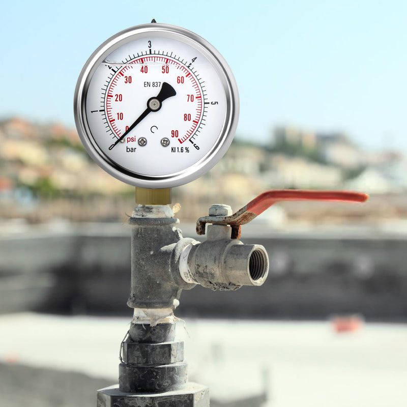 [Australia - AusPower] - ERGAOBOY 0-6 Bar (0-90 Psi) Stainless Steel 1/4 Inch BSP 2.5 Inch Dial Liquid Pressure Gauge, with Brass Adapter, Bottom Mounting 0-6 Bar(1/4" Flüssig füllen) Lower Mount 