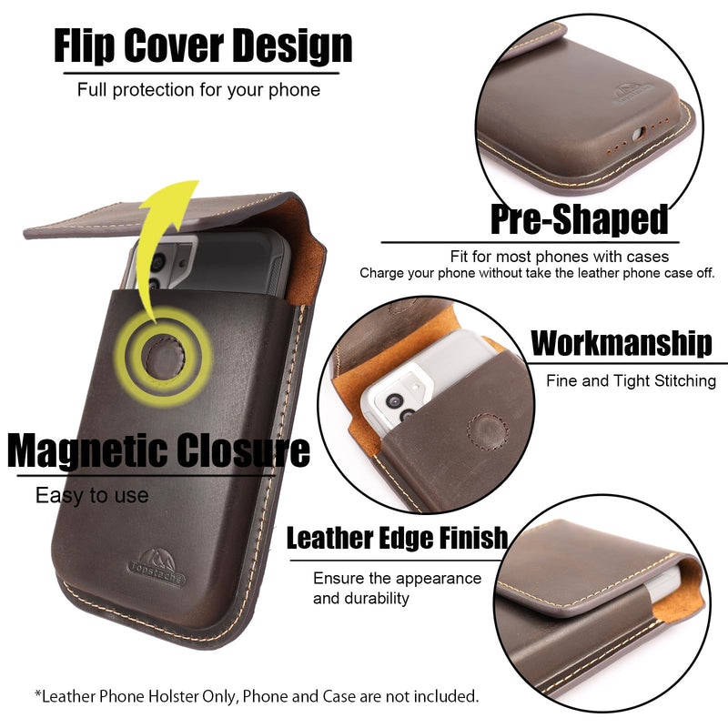 [Australia - AusPower] - Topstache Leather Phone Holster with Belt Clip,Flip Cell Phone Pouch for iPhone 14/13 Pro Max,S23 Plus Belt Clip Phone Case,Universal Smartphone Sheath,XL,Darkbrown XL Darkbrown 