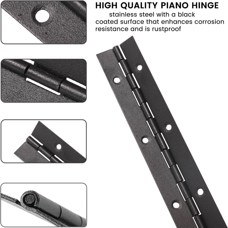 [Australia - AusPower] - 2PCS Black 8-Inch Heavy Duty Stainless Steel Piano Hinge,2" Open Width Continuous Piano Hinges for Wood Furniture Tool,Piano Cabinets, Includes Pre-Drilled Holes and Screws. 8"-2PACK 