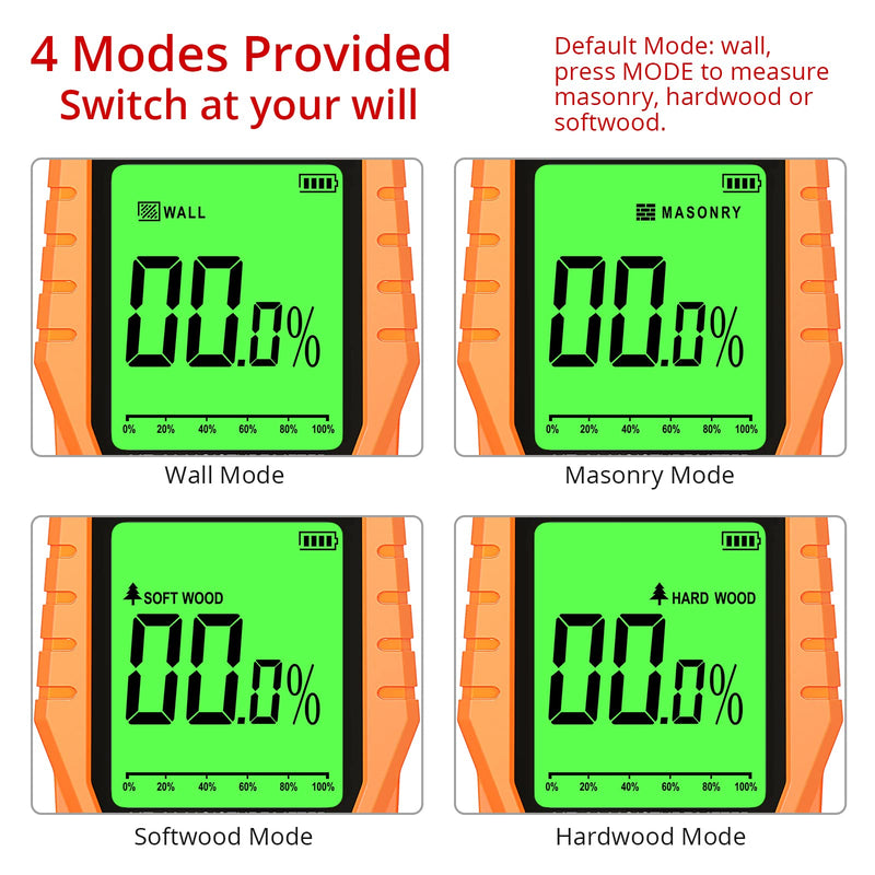 [Australia - AusPower] - Proster Pinless Wood Moisture Meter, Non-Destructive Moisture Detector Moisture Tester Detect up to 3/4 Inch Below Surface, Visual/Audible Alarm, with Storage Case Orange 