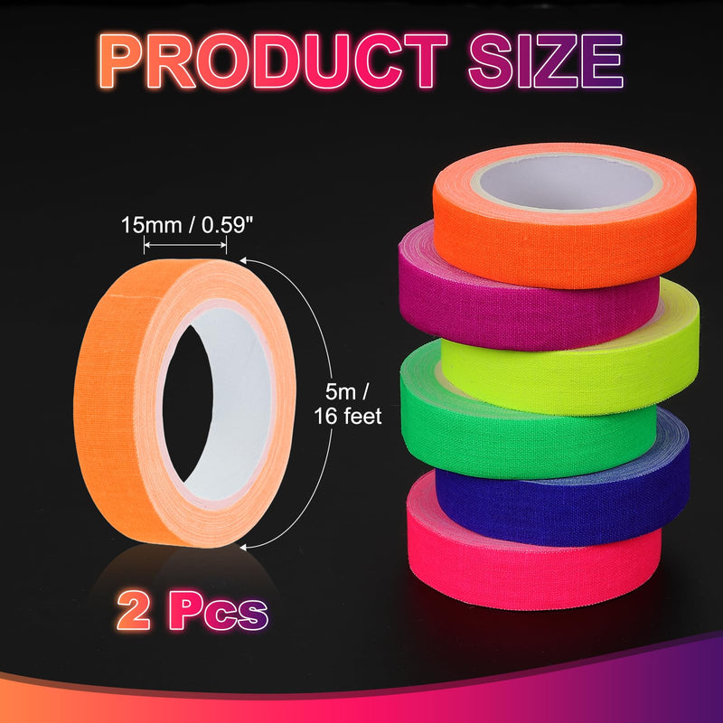 PATIKIL 0.6 Inch x 16 Feet Neon Gaffer Cloth Tape, 2 Roll Fluorescent Blacklight Reactive Glow in The Dark Tape for Dance Floors Glow Party Supplies, Orange 0.6" x 16ft