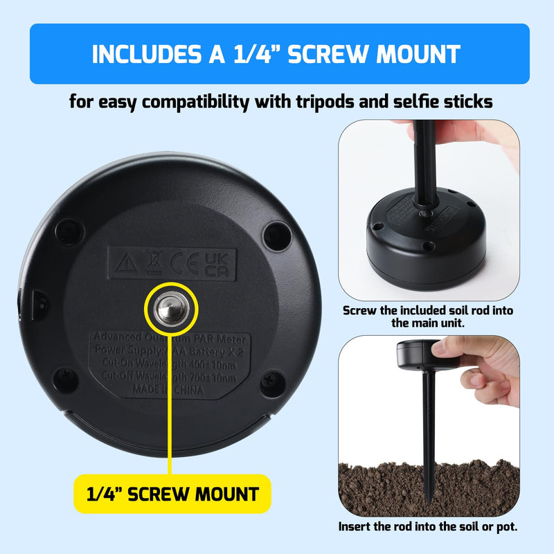 [Australia - AusPower] - PAR Meter 2 in 1 PAR DLI Meter with Data Logging, Record and Export 5 Years of Data, 400-700nm PPFD Meter Sunlight Meter Measure PPFD and DLI (Daily Light Integral), Light Measurement Tool for Plants 