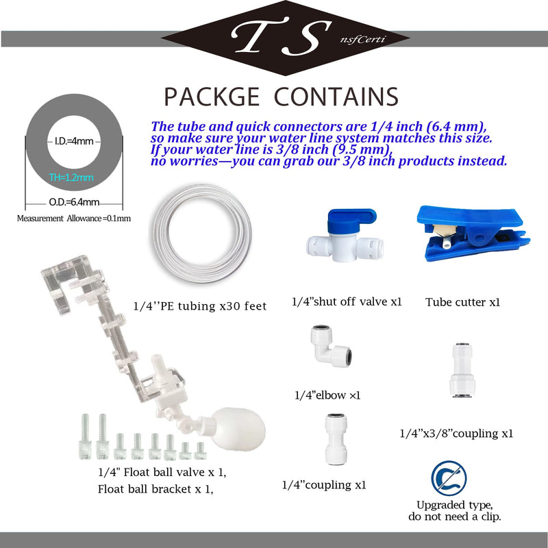 NSF 1/4" inch Water Line Power-Free Auto-Top-Off System with Float Valve, Vacuum Flow Regulator Automatic Water Level Controller for Marine Aquariums. 1/4"(7pcs+30feet)