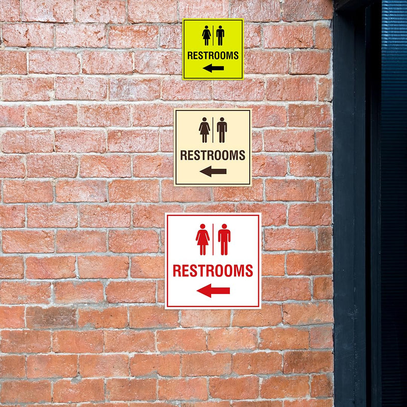 Signs ByLITA Square Restrooms left arrow Sign with Adhesive Tape (Black) - Large (2 Pack) 8 x 8" Large (2 Pack) Black