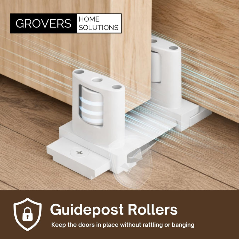 3-Pack Sliding Closet Door Floor Roller Guide - Adjustable Width 3-Roller Design - Easy Install! (White) | Grovers Home Solutions White